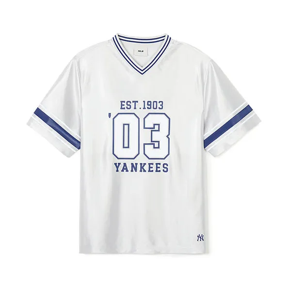 Áo Bóng Đá MLB Tshirt Varsity Number Varsity Number New York Yankees 3ATSV1143-50SIS Màu Xanh Trắng
