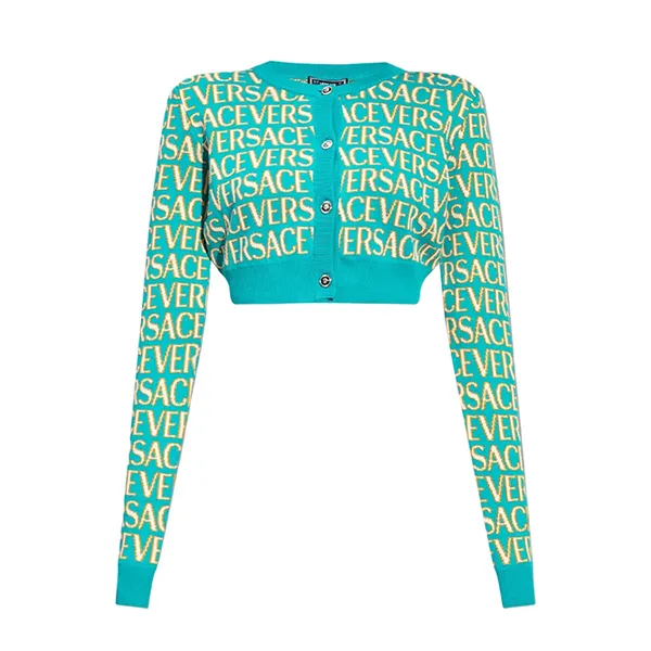 Áo Cadigan Nữ Versace All Over Turquoise 1010963 1A07960 5V540 Màu Xanh Phối Vàng