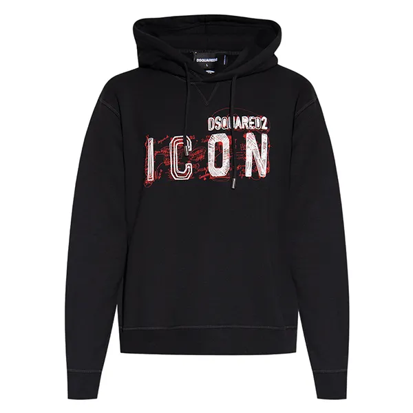 Áo Hoodie Nam Dsquared2 Black With ICON Logo Printed S79GU0113 S25516 900 Màu Đen