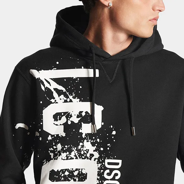 Áo Hoodie Nam Dsquared2 Black With ICON SPLASH Logo Printed S79GU0115 S25516 900 Màu Đen Size S