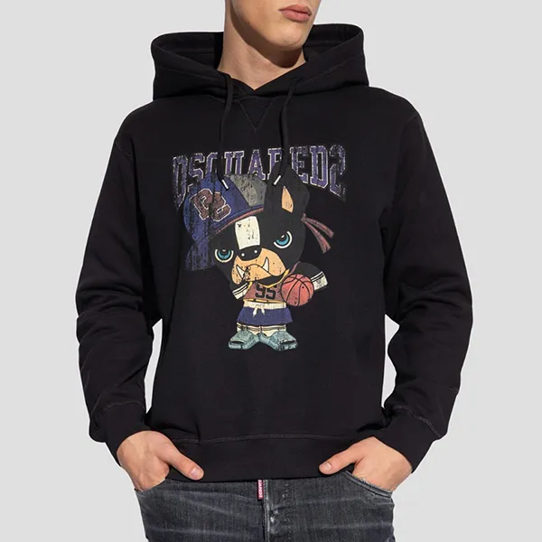 Áo Hoodie Nam Dsquared2 Black With Logo Printed S74GU0756 S25551 900 Màu Đen