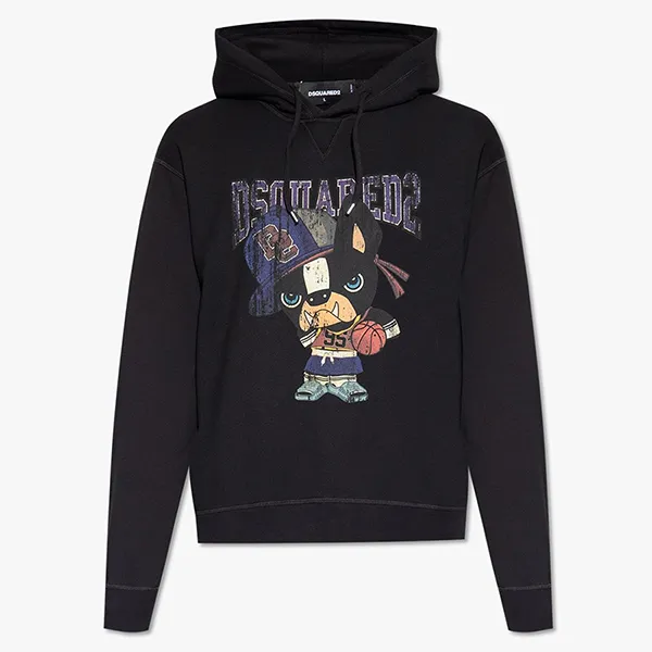 Áo Hoodie Nam Dsquared2 Black With Logo Printed S74GU0756 S25551 900 Màu Đen