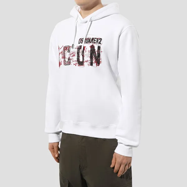 Áo Hoodie Nam Dsquared2 White With ICON Logo Printed S79GU0113 S25516 100W Màu Trắng