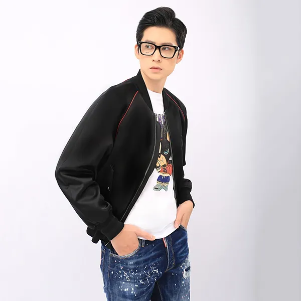 Áo Khoác Nam Dolce & Gabbana D&G Bomber Black Satin With DG Logo Embroidered G9ZA8Z HUMOB N0000 Màu Đen Size 44
