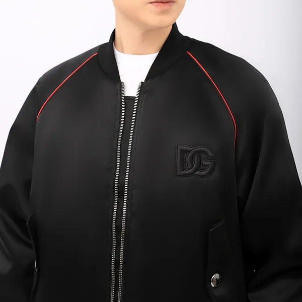Áo Khoác Nam Dolce & Gabbana D&G Bomber Black Satin With DG Logo Embroidered G9ZA8Z HUMOB N0000 Màu Đen Size 44