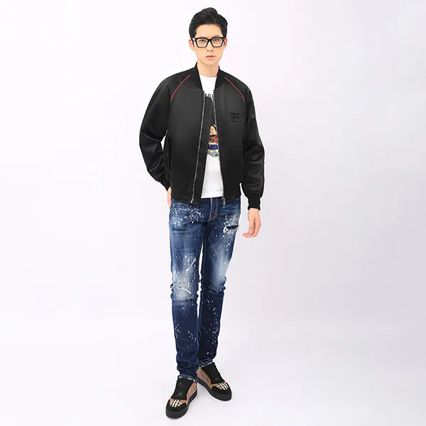 Áo Khoác Nam Dolce & Gabbana D&G Bomber Black Satin With DG Logo Embroidered G9ZA8Z HUMOB N0000 Màu Đen Size 44