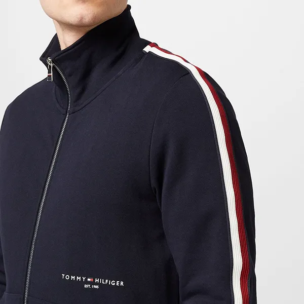 Áo Khoác Nam Tommy Hilfiger Logo-Print Cotton Bomber Jacket Màu Xanh Navy Size S