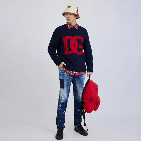 Áo Len Nam Dolce & Gabbana D&G With DG Logo Printed GXM96TJCVA5 S9000 Màu Xanh Navy - Thời trang - Vua Hàng Hiệu