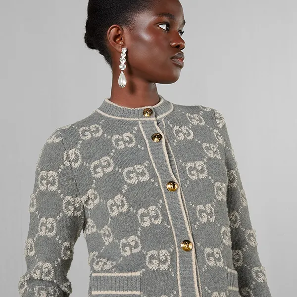 Áo Len Nữ Gucci Grey With GG Logo Printed 713300XKCNA1130 Màu Xám - Thời trang - Vua Hàng Hiệu