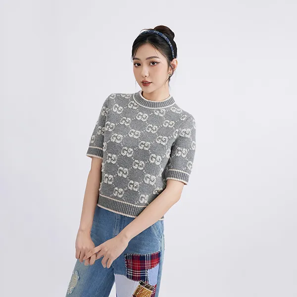 Áo Len Nữ Gucci Grey With GG Logo Printed 770059XKCNA1130 Màu Xám - Thời trang - Vua Hàng Hiệu