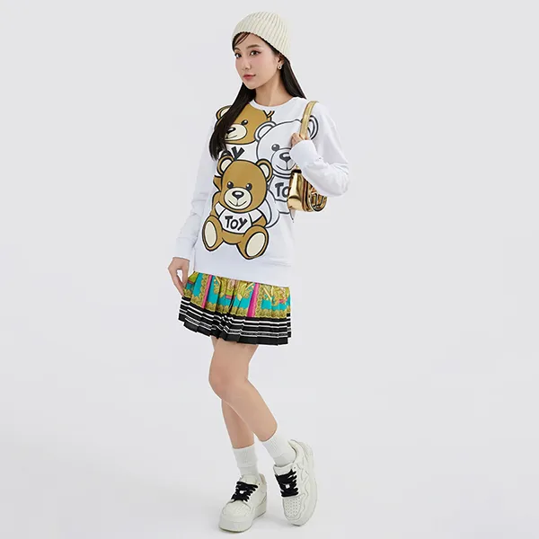 Áo Nỉ Sweater Nữ Moschino White With Teddy Logo Printed HNF07HLCA5810101 Màu Trắng