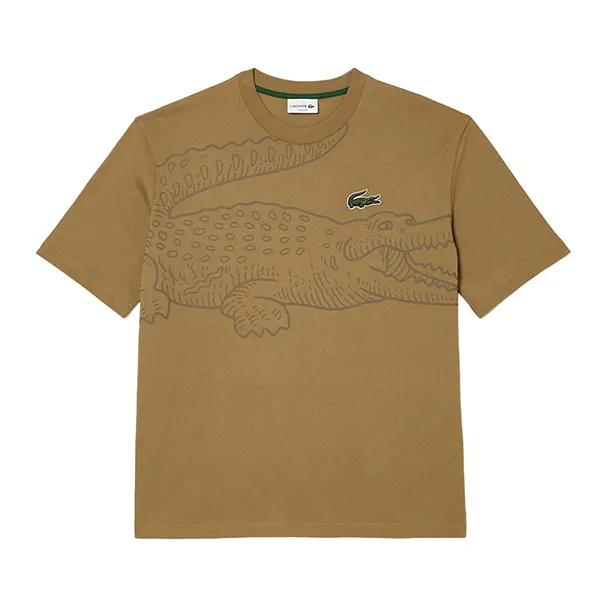 Áo Phông Nam Lacoste Men's Round Neck Loose Fit Crocodile Print T-shirt TH5511-51 Màu Nâu Size 3