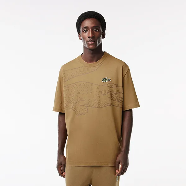 Áo Phông Nam Lacoste Men's Round Neck Loose Fit Crocodile Print T-shirt TH5511-51 Màu Nâu Size 3