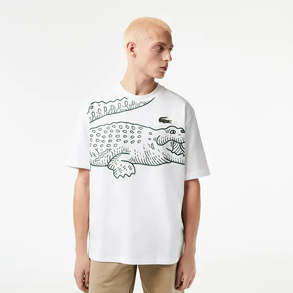 Áo Phông Nam Lacoste Men's Round Neck Loose Fit Crocodile Print T-shirt TH5511-51 Màu Trắng Size 3 - Thời trang - Vua Hàng Hiệu