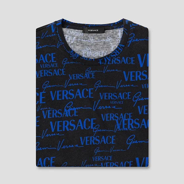 Áo Phông Nam Versace Black With Blue Pattern Printed Tshirt 1002901 1A02086 5B140 Màu Xanh Đen - Thời trang - Vua Hàng Hiệu
