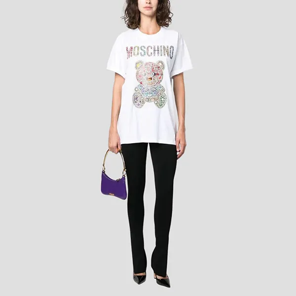 Áo Phông Nữ Moschino White With Teddy Bear Logo Printed Tshirt 232D V070954411001 Màu Trắng