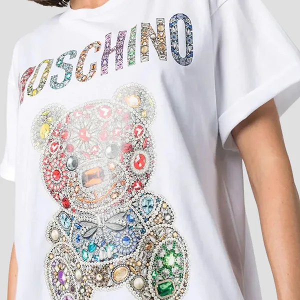 Áo Phông Nữ Moschino White With Teddy Bear Logo Printed Tshirt 232D V070954411001 Màu Trắng