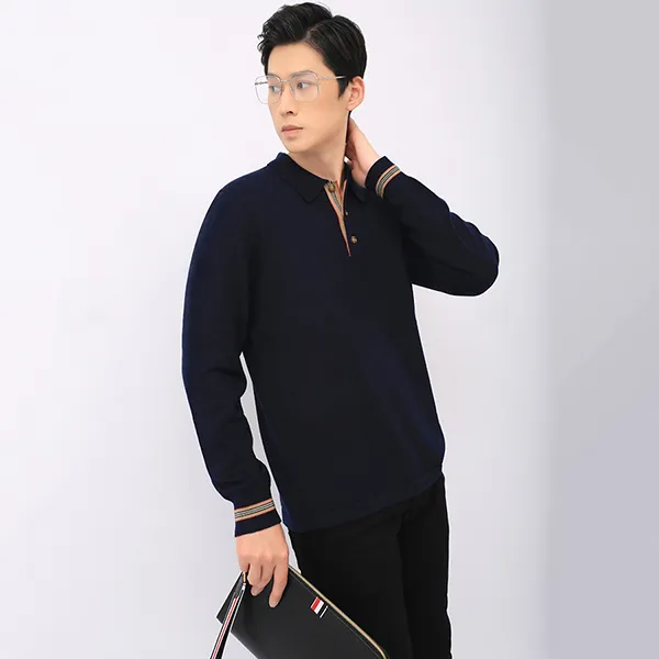 Áo Polo Dài Tay Nam Burberry With Striped Vintage Check Motif 8045520 Màu Xanh Navy Size M - Thời trang - Vua Hàng Hiệu