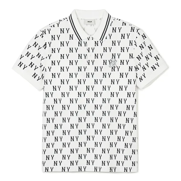 Áo Polo MLB New York Yankees Classic Monogram Front Pattern Collar Polo Shirt 3APQM0443-50IVS Màu Trắng Size S