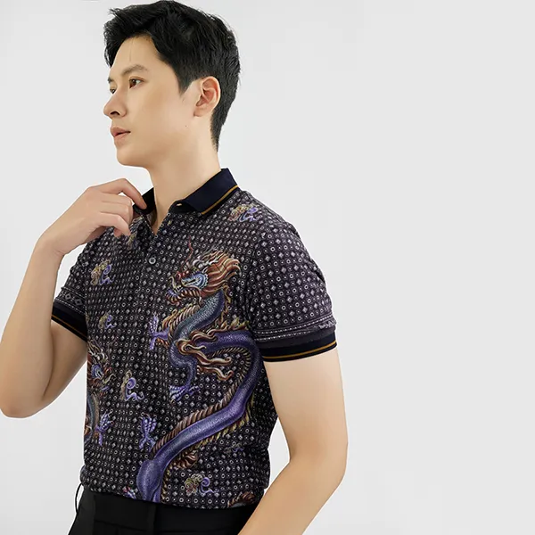 Áo Polo Nam Dolce & Gabbana D&G Black With Dragon Pattern Printed G8FX3T G7GXH X0860 Phối Màu