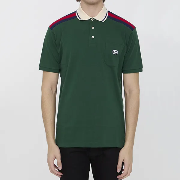 Áo Polo Nam Gucci Green With Interlocking G Logo Embroidered 737656/XJF4V3754 Màu Xanh Lá Size M