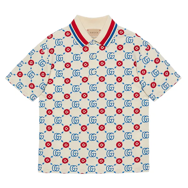 Áo Polo Nam Gucci White With GG Monogram Logo Printed 771443XJF4G9233 Phối Màu