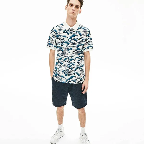 Áo Polo Nam Lacoste Classic Fit Branco LA222P07J-K11 Màu Xanh Trắng Size 3