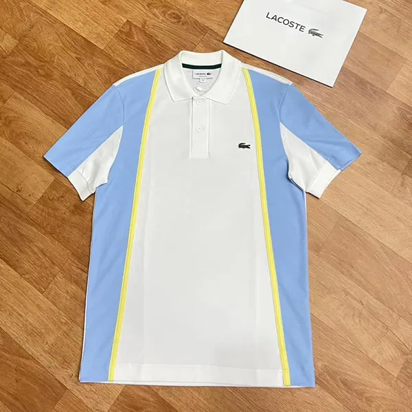 Áo Polo Nam Lacoste Heritage Regular Fit Colorblock Cotton Piqué Shirt Màu Xanh Trắng Size 2