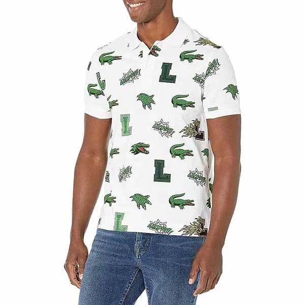 Áo Polo Nam Lacoste Holiday Regular Fit Crocodile Print Shirt PH1464 SBH Màu Trắng Họa Tiết Size 2 - Thời trang - Vua Hàng Hiệu