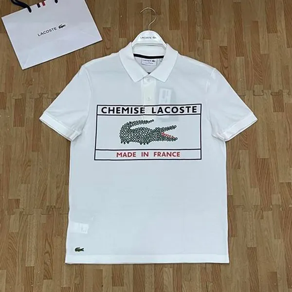 Áo Polo Nam Lacoste Made in France Regular Fit Organic Cotton Shirt Màu Trắng Size 4