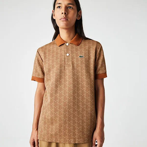Áo Polo Nam Lacoste Men's Classic Fit Monogram Print Contrast Collar Polo Shirt DH0073 Màu Nâu Size 5