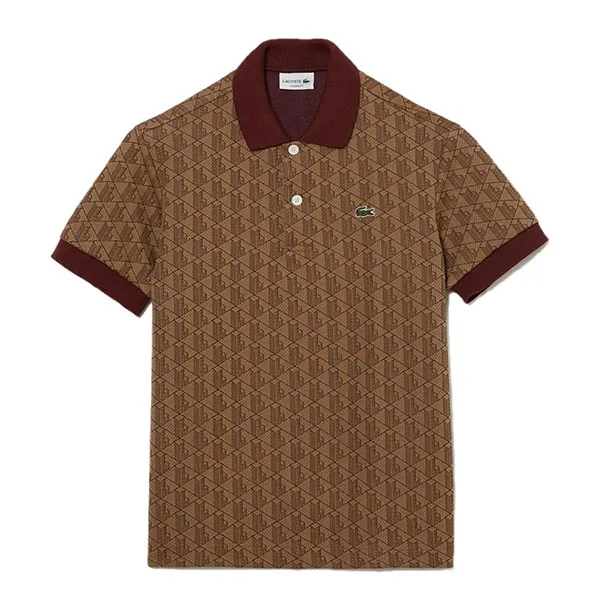 Áo Polo Nam Lacoste Men's Classic Fit Monogram Print Contrast Collar Polo Shirt DH0073-MKJ Màu Nâu Đậm Size 3