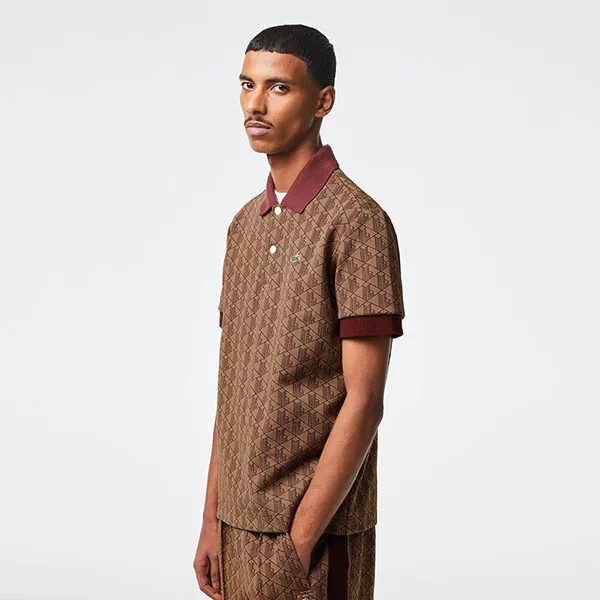 Áo Polo Nam Lacoste Men's Classic Fit Monogram Print Contrast Collar Polo Shirt DH0073-MKJ Màu Nâu Đậm Size 3