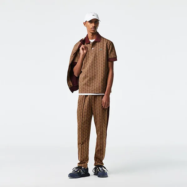 Áo Polo Nam Lacoste Men's Classic Fit Monogram Print Contrast Collar Polo Shirt DH0073-MKJ Màu Nâu Đậm Size 3