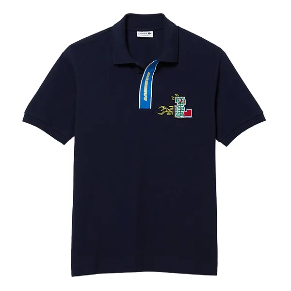 Áo Polo Nam Lacoste Men's Contrast Placket And Crocodile Badge Polo PH1465-51 Màu Xanh Navy Size 3
