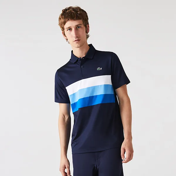 Áo Polo Nam Lacoste Men's Sport Tricolour Stripe Golf DH0585-52 Màu Xanh Navy Size 2