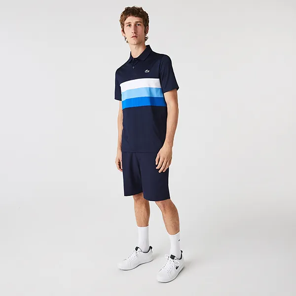 Áo Polo Nam Lacoste Men's Sport Tricolour Stripe Golf DH0585-52 Màu Xanh Navy Size 2