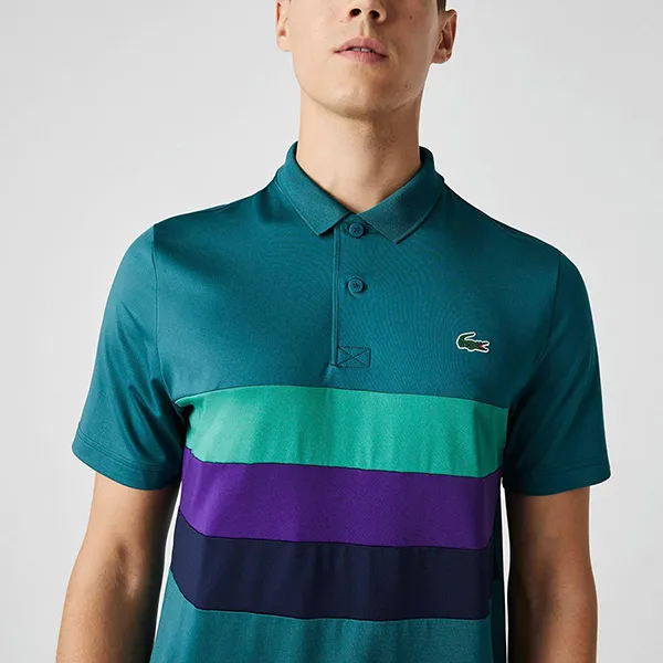 Áo Polo Nam Lacoste Men's Sport Tricolour Stripe Golf DH0585-65A Màu Xanh Lam Size 2