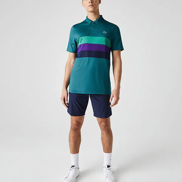 Áo Polo Nam Lacoste Men's Sport Tricolour Stripe Golf DH0585-65A Màu Xanh Lam Size 2