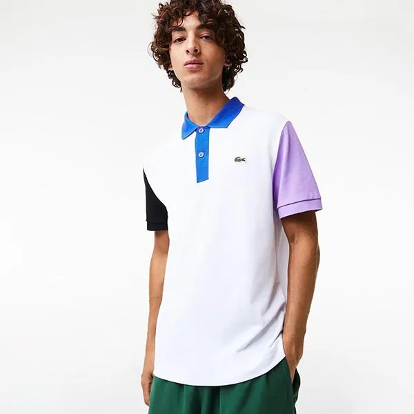 Áo Polo Nam Lacoste Men's Regular Fit Colorblock Cotton Petit Piqué Polo PH9536-51 Màu Trắng Size 3