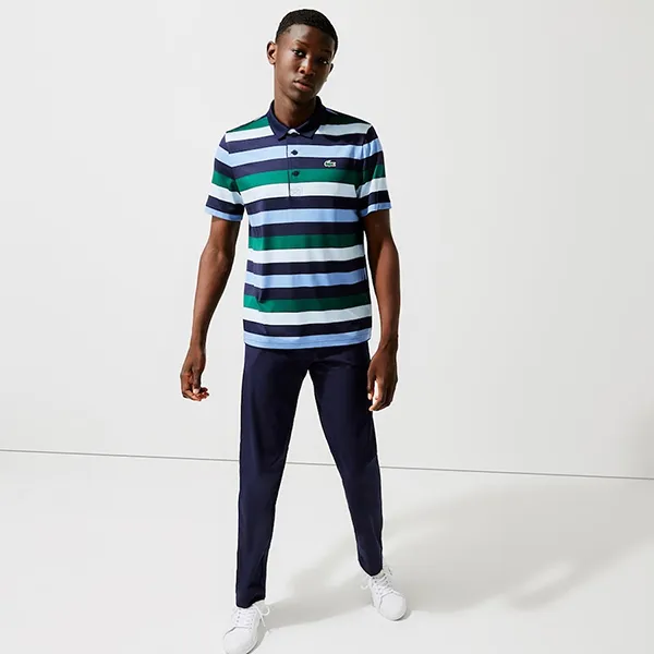Áo Polo Nam Lacoste Men’s Sport Breathable Striped Stretch Golf Regular Fit DH6914-51-YN2 Màu Xanh Kẻ Size 4