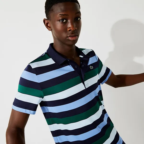 Áo Polo Nam Lacoste Men’s Sport Breathable Striped Stretch Golf Regular Fit DH6914-51-YN2 Màu Xanh Kẻ Size 4