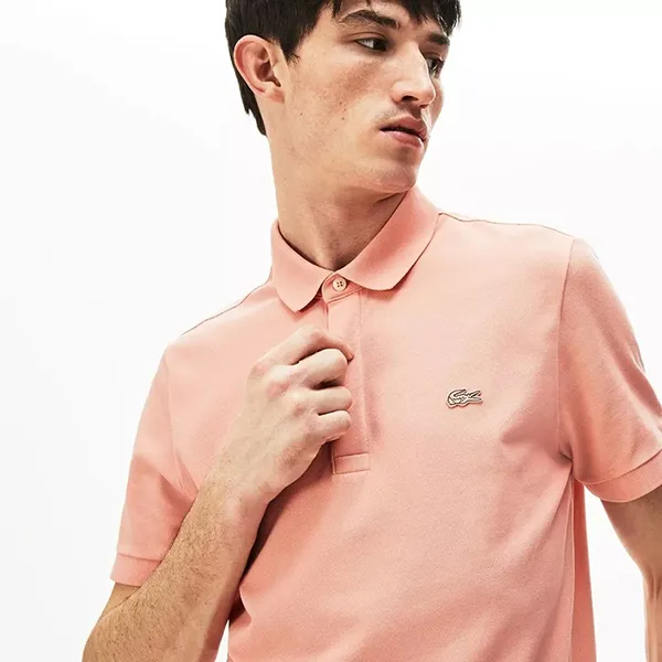 Áo Polo Nam Lacoste Mens Elf Pink Paris Stretch Regular Fit Shirt Màu Hồng Đào