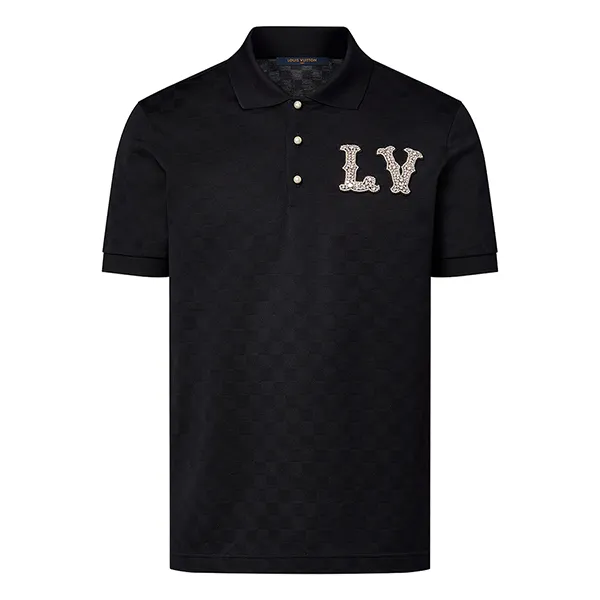 Áo Polo Nam Louis Vuitton LV Black With Logo Embroidered 1AFJEJ Màu Đen