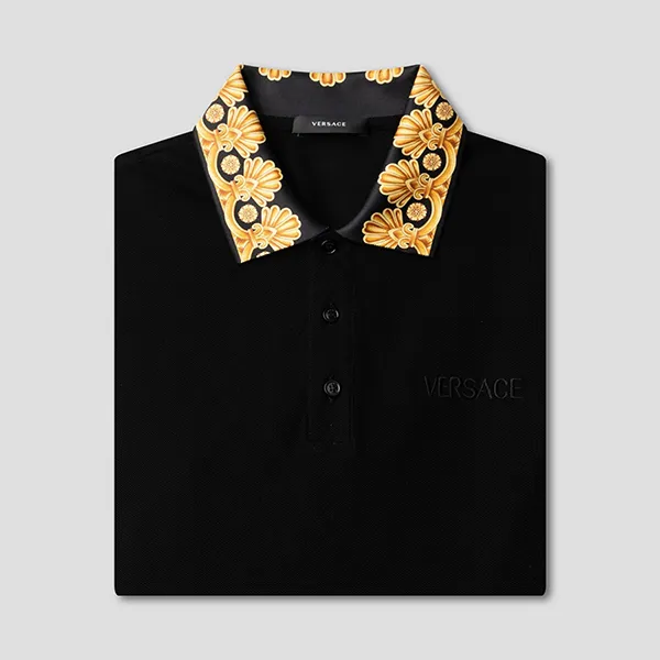 Áo Polo Nam Versace Black With Collar Printed Polo Shirt 1012260 Màu Đen Size S