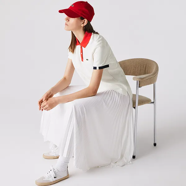 Áo Polo Nữ Lacoste Made In France Regular Fit Tricolour Organic Cotton PF2303-51 9PE Màu Trắng Size 38