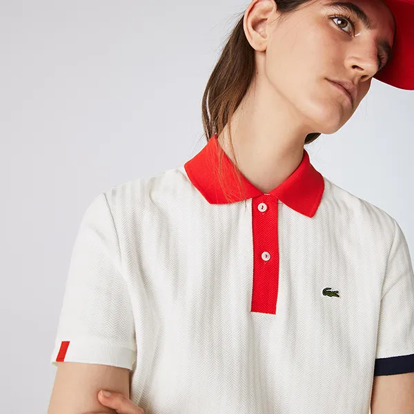 Áo Polo Nữ Lacoste Made In France Regular Fit Tricolour Organic Cotton PF2303-51 9PE Màu Trắng Size 38