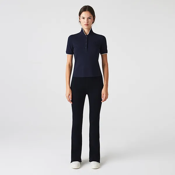 Áo Polo Nữ Lacoste Women's Lacoste Slim Fit Striped Collar Flowy Piqué Shirt PF9203 Màu Navy Size 38 - 3