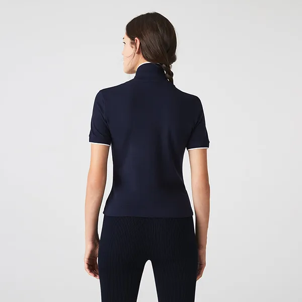 Áo Polo Nữ Lacoste Women's Lacoste Slim Fit Striped Collar Flowy Piqué Shirt PF9203 Màu Navy Size 38 - 5