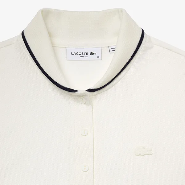Áo Polo Nữ Lacoste Women's Lacoste Slim Fit Striped Collar Flowy Piqué Shirt PF9203 Màu Trắng Size 38 - 3